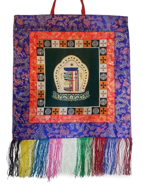 Tibetan Cochin Brocade Wall Hanging With Embroidered Kalachakra