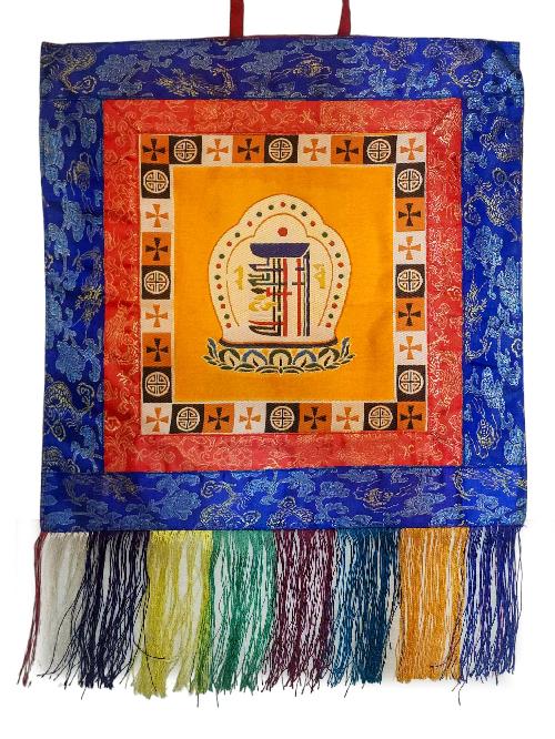 Tibetan Cochin Brocade Wall Hanging With Embroidered Kalachakra