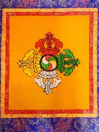 Tibetan Cochin Brocade Wall Hanging With Embroidered Dorje