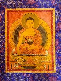 Tibetan Cochin Brocade Wall Hanging With Embroidered Shakyamuni Buddha