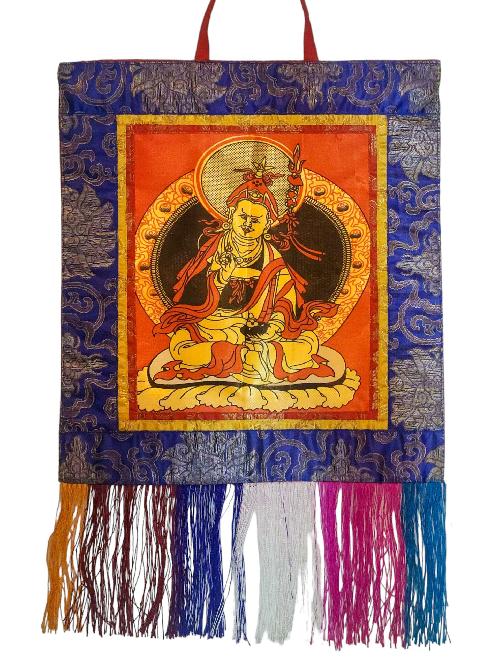 Tibetan Cochin Brocade Wall Hanging With Embroidered Padmasambhava