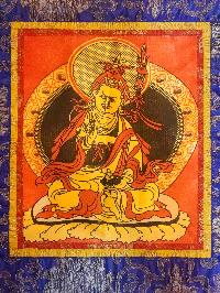 Tibetan Cochin Brocade Wall Hanging With Embroidered Padmasambhava