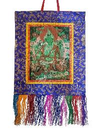 Tibetan Cochin Brocade Wall Hanging With Embroidered Green Tara