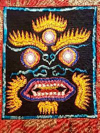 Tibetan Cochin Brocade Wall Hanging With Embroidered Bhairav