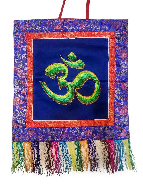 Tibetan Cochin Brocade Wall Hanging With Embroidered Om - Hindu