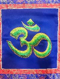 Tibetan Cochin Brocade Wall Hanging With Embroidered Om - Hindu