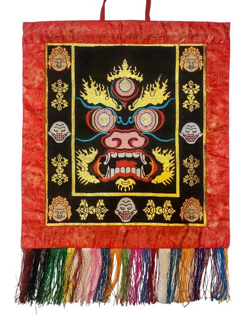 Tibetan Cochin Brocade Wall Hanging With Embroidered Bhairav