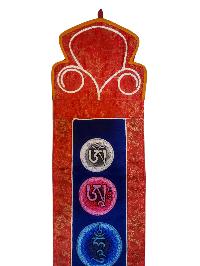 Tibetan Cochin Brocade Wall Hanging With Embroidered Om Mani Padme Hum