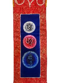 Tibetan Cochin Brocade Wall Hanging With Embroidered Om Mani Padme Hum