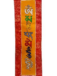 Tibetan Cochin Brocade Wall Hanging With Embroidered Om Mani Padme Hum