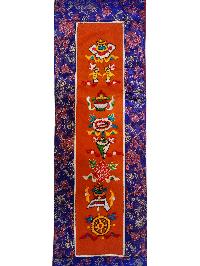 Tibetan Cochin Brocade Wall Hanging With Embroidered Ashtamangala