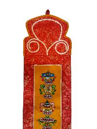 Tibetan Cochin Brocade Wall Hanging With Embroidered Ashtamangala