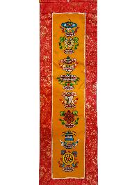 Tibetan Cochin Brocade Wall Hanging With Embroidered Ashtamangala