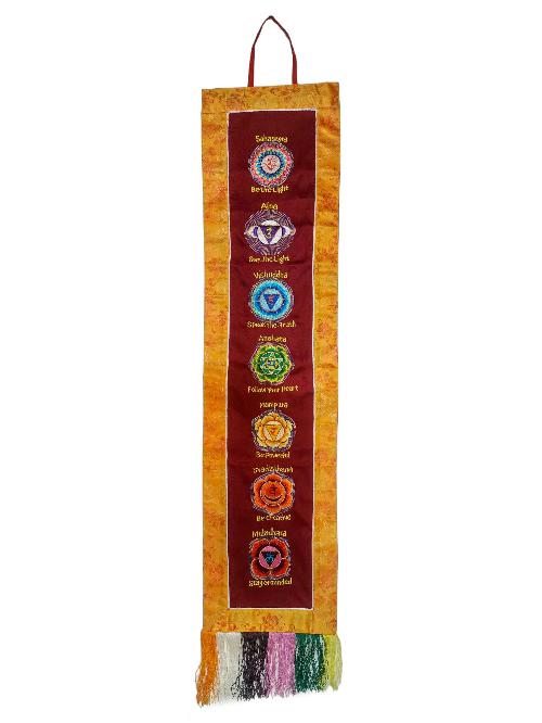 Tibetan Cochin Brocade Wall Hanging With Embroidered Sy