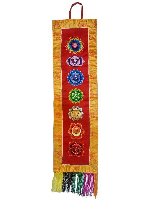 Tibetan Cochin Brocade Wall Hanging With Embroidered 7 Chakra