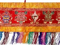 Tibetan Cochin Brocade Wall Hanging With Embroidered Ashtamangala