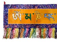 Tibetan Cochin Brocade Wall Hanging With Embroidered Om Mani Padme Hum