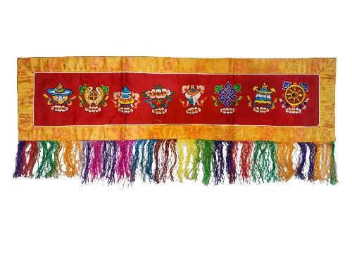 Tibetan Cochin Brocade Wall Hanging With Embroidered Ashtamangala