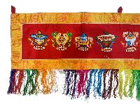 Tibetan Cochin Brocade Wall Hanging With Embroidered Ashtamangala