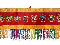 Tibetan Cochin Brocade Wall Hanging With Embroidered Ashtamangala