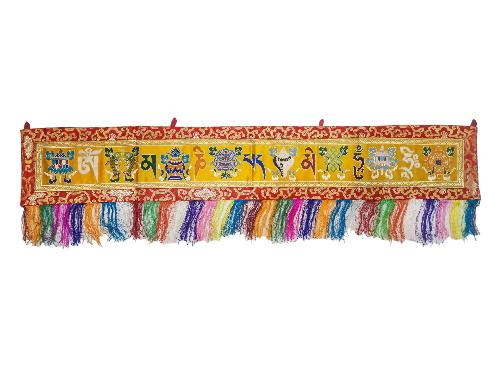 Tibetan Cochin Brocade Wall Hanging With Embroidered Ashtamangala