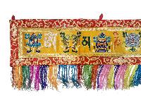 Tibetan Cochin Brocade Wall Hanging With Embroidered Ashtamangala