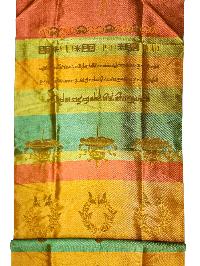 Tibetan Traditional Ceremonial Scarf Or [khada] With Embroidered Ashtamangala