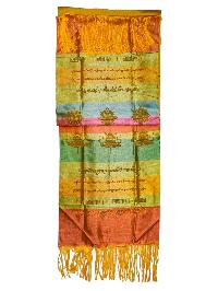 Tibetan Traditional Ceremonial Scarf Or [khada] With Embroidered Ashtamangala