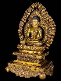 [shakyamuni Buddha], Buddhist Handmade Statue, [on Thorne], [full Gold Plated], [face Painted]