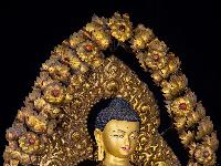 [shakyamuni Buddha], Buddhist Handmade Statue, [on Thorne], [full Gold Plated], [face Painted]