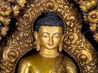 [shakyamuni Buddha], Buddhist Handmade Statue, [on Thorne], [full Gold Plated], [face Painted]