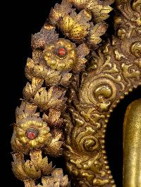 [shakyamuni Buddha], Buddhist Handmade Statue, [on Thorne], [full Gold Plated], [face Painted]