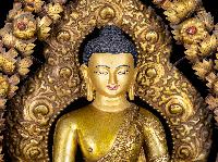 [shakyamuni Buddha], Buddhist Handmade Statue, [on Thorne], [full Gold Plated], [face Painted]