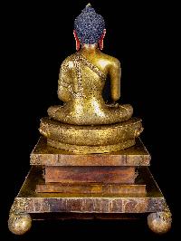 [shakyamuni Buddha], Buddhist Handmade Statue, [on Thorne], [full Gold Plated], [face Painted]