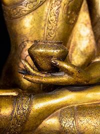 [shakyamuni Buddha], Buddhist Handmade Statue, [on Thorne], [full Gold Plated], [face Painted]