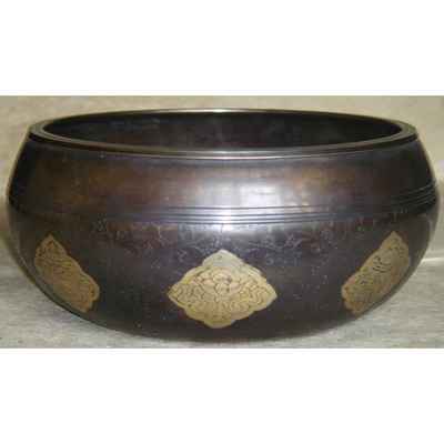 Carved - Gulpa Astamangal Design Dark Oxidized Singing Bowl