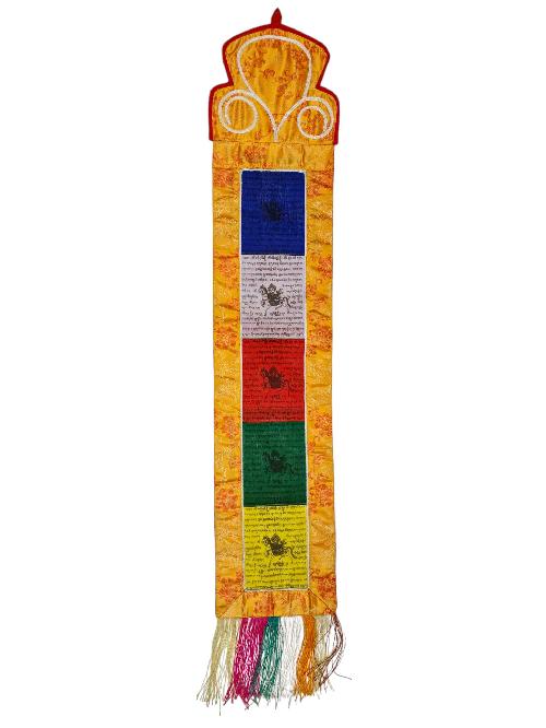 Tibetan Cochin Brocade Wall Hanging With Embroidered Double Dorje