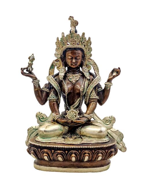 [prajnaparamita], Buddhist Handmade Statue, [silver And Chocolate Oxidized], [painted Face], [high Quality]