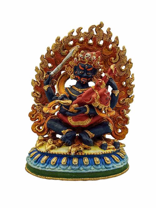 [mahakala Four Arms], Buddhist Miniature Statue, [high Quality], [traditional Color Finishing], [high Quality]