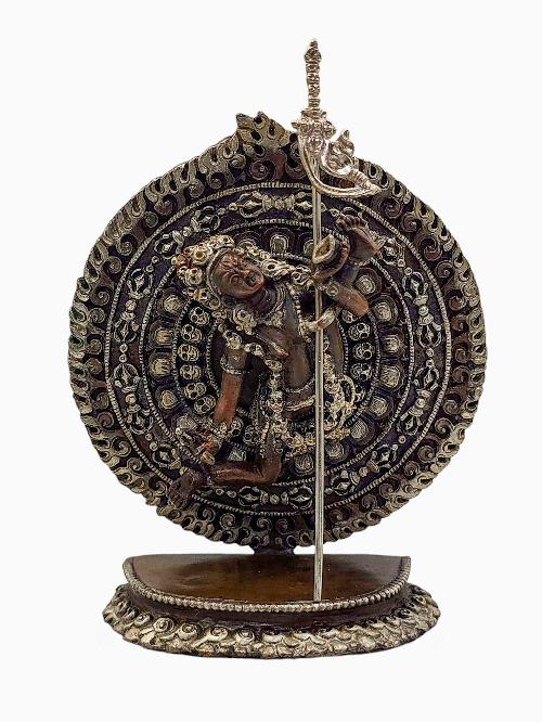 [akash Yogini], Buddhist Round Miniature Statue, [chocolate Silver Plated]