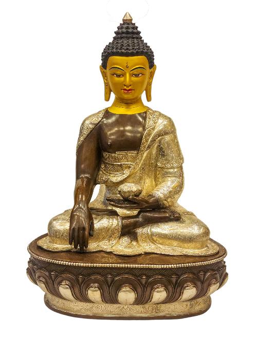 [shakyamuni Buddha], Buddhist Handmade Statue, [silver And Chocolate Oxidized], [painted Face], [high Quality]