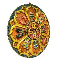 Wooden Wall Hanging, With Double Dorje And Ashtamangal, [painted], Hand Carved