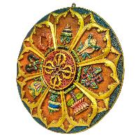 Wooden Wall Hanging, With Double Dorje And Ashtamangal, [painted], Hand Carved