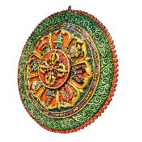 Wooden Wall Hanging, With Double Dorje And Ashtamangal, [painted], Hand Carved