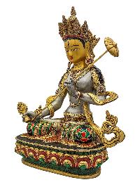 [sitatapatra], Buddhist Handmade Statue, [partly Gold Plated], [stone Setting, Face Painted] And [traditional Color Finishing]