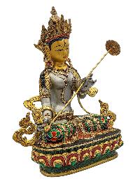 [sitatapatra], Buddhist Handmade Statue, [partly Gold Plated], [stone Setting, Face Painted] And [traditional Color Finishing]