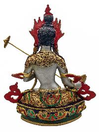 [sitatapatra], Buddhist Handmade Statue, [partly Gold Plated], [stone Setting, Face Painted] And [traditional Color Finishing]