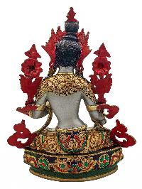 [white Tara], Buddhist Handmade Statue, [partly Gold Plated], [stone Setting, Face Painted] And [traditional Color Finishing]