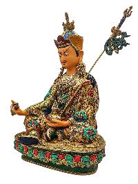 [padmasambhava], Buddhist Handmade Statue, [face Painted], [stone Setting] And [gold Plated]