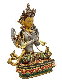 [chenrezig], Buddhist Handmade Statue, [partly Gold Plated], [stone Setting, Face Painted] And [traditional Color Finishing]